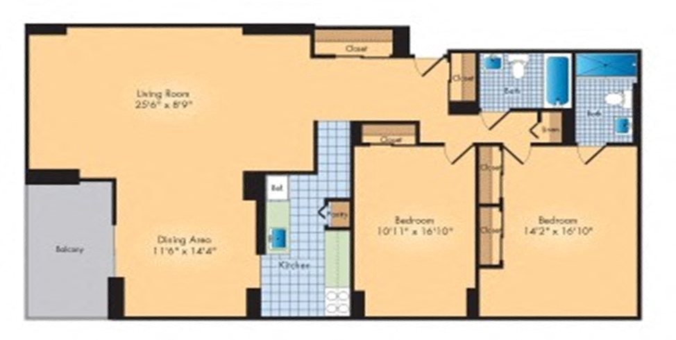 Two Bedroom, Two Bath